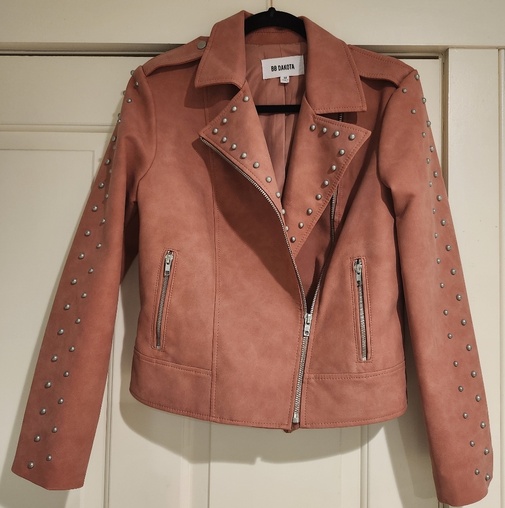 BB Dakota Salmon Studded Leather Jacket Size Medium
